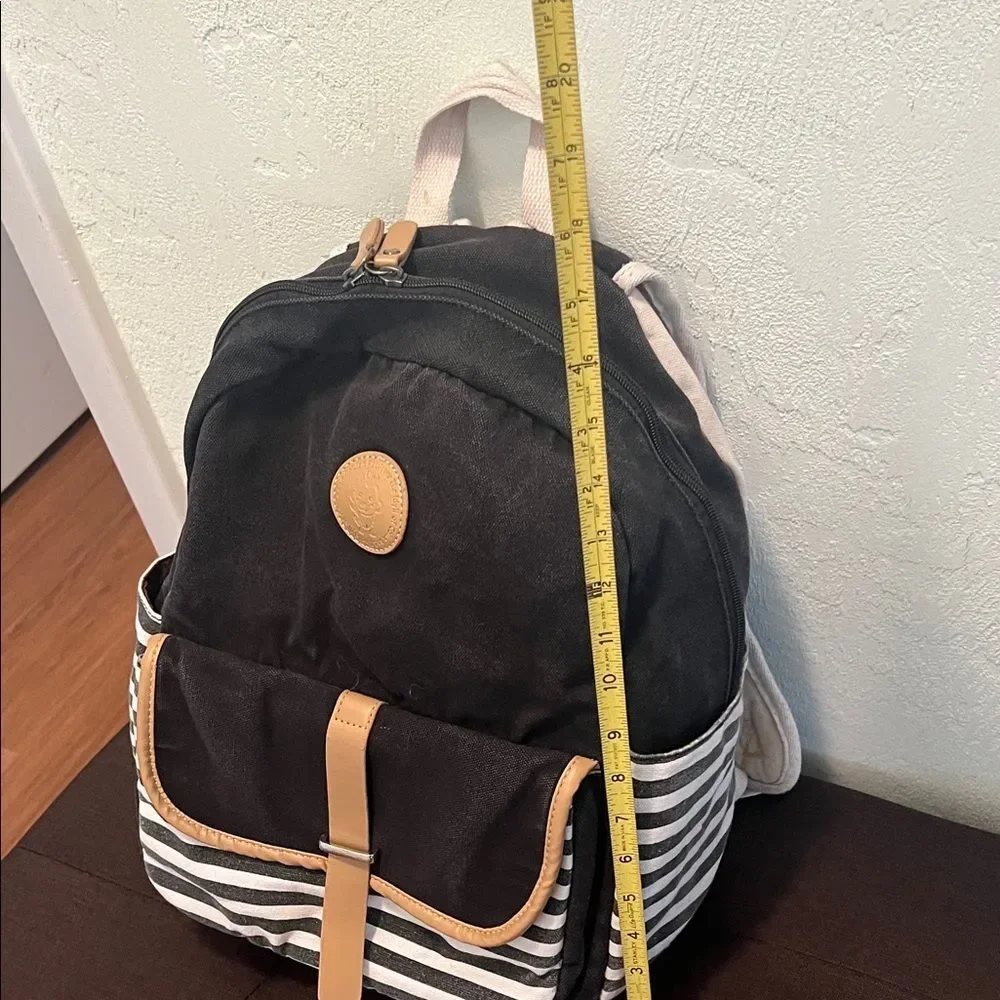 #1201: Unisex Deep Dark, Brown, Navy Blue & Tan Striped Backpack Monkey 🐵 - Picture 5 of 11